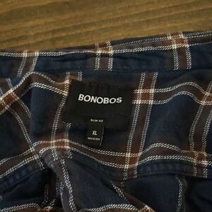 Bonobos Dark Blue and Brown Plaid Shirt